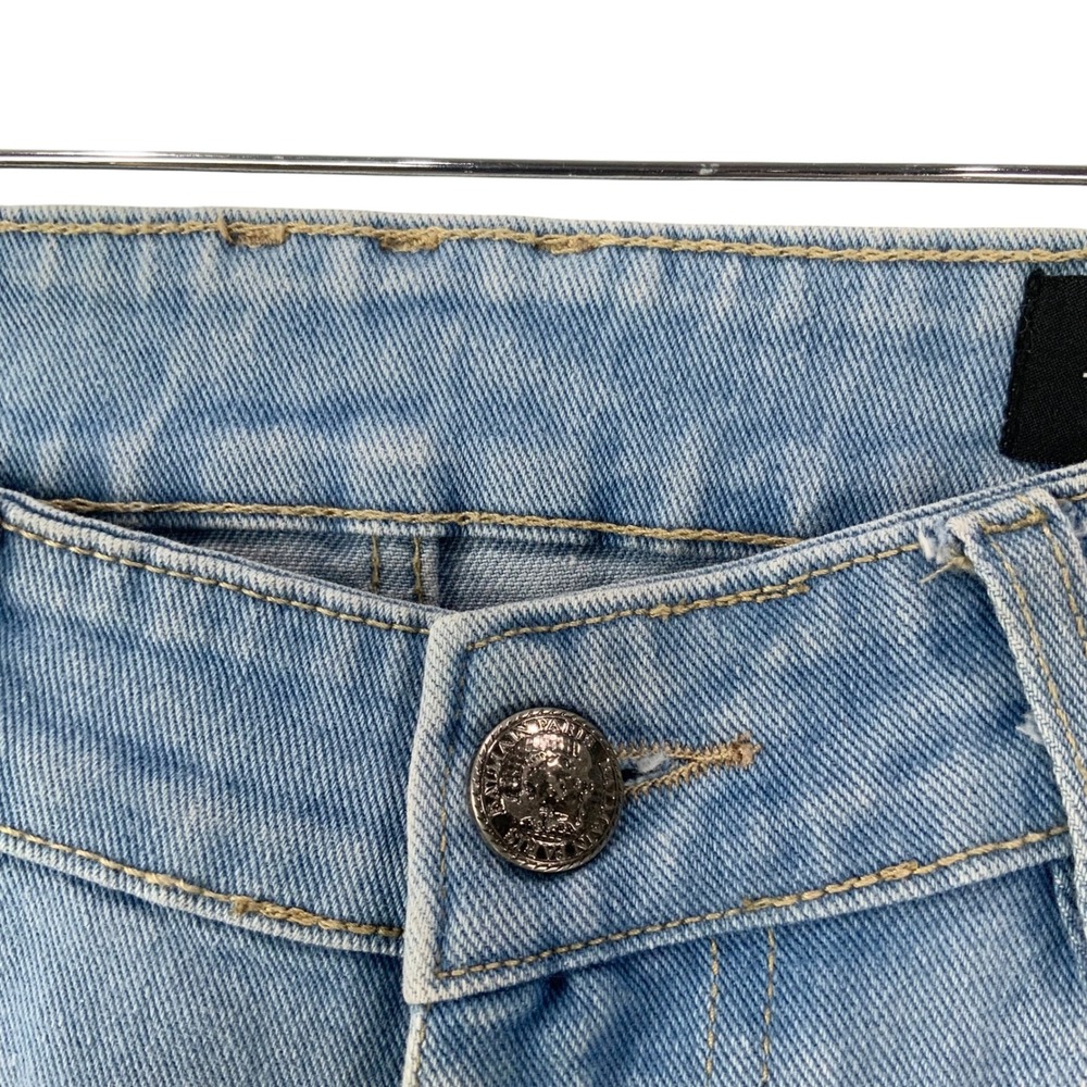 Balmain Light Blue Jeans 32 Button Zip Mid Rise Straight Monogram Back Pockets - Picture 6 of 10